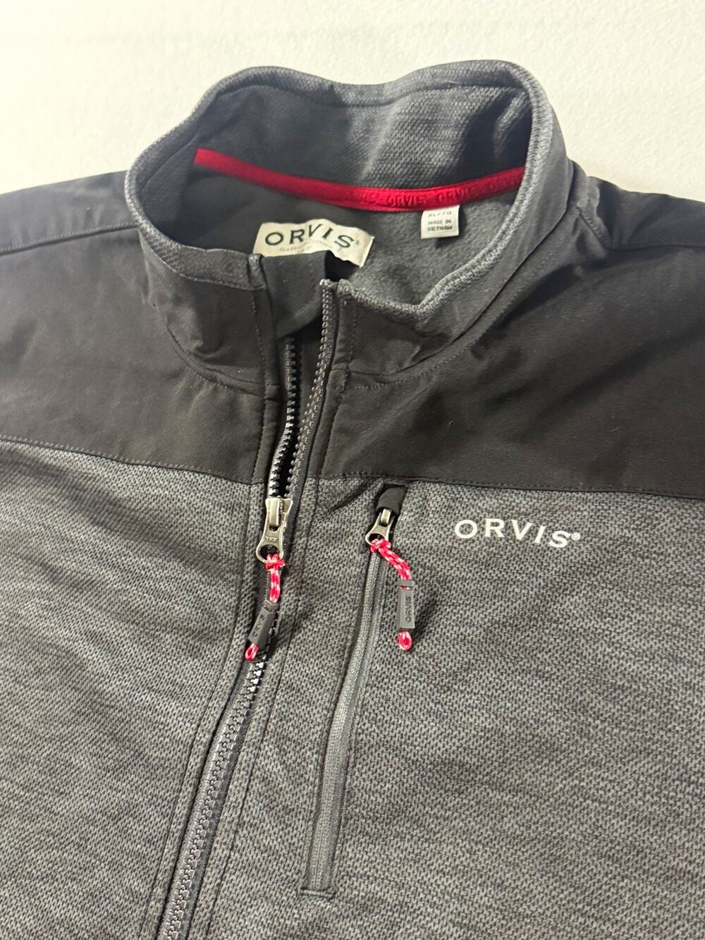 Orvis Classic Collection Men’s XL Gray/Black Full Zip Fleece Jacket Pockets